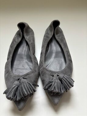 J. Crew Charcoal Suede Pointed Tassel Flats- size 7